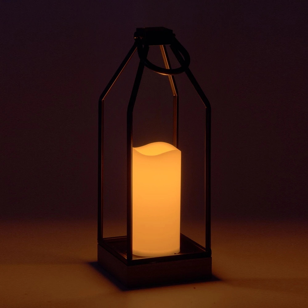 Open Shell LED Black Candle Lantern