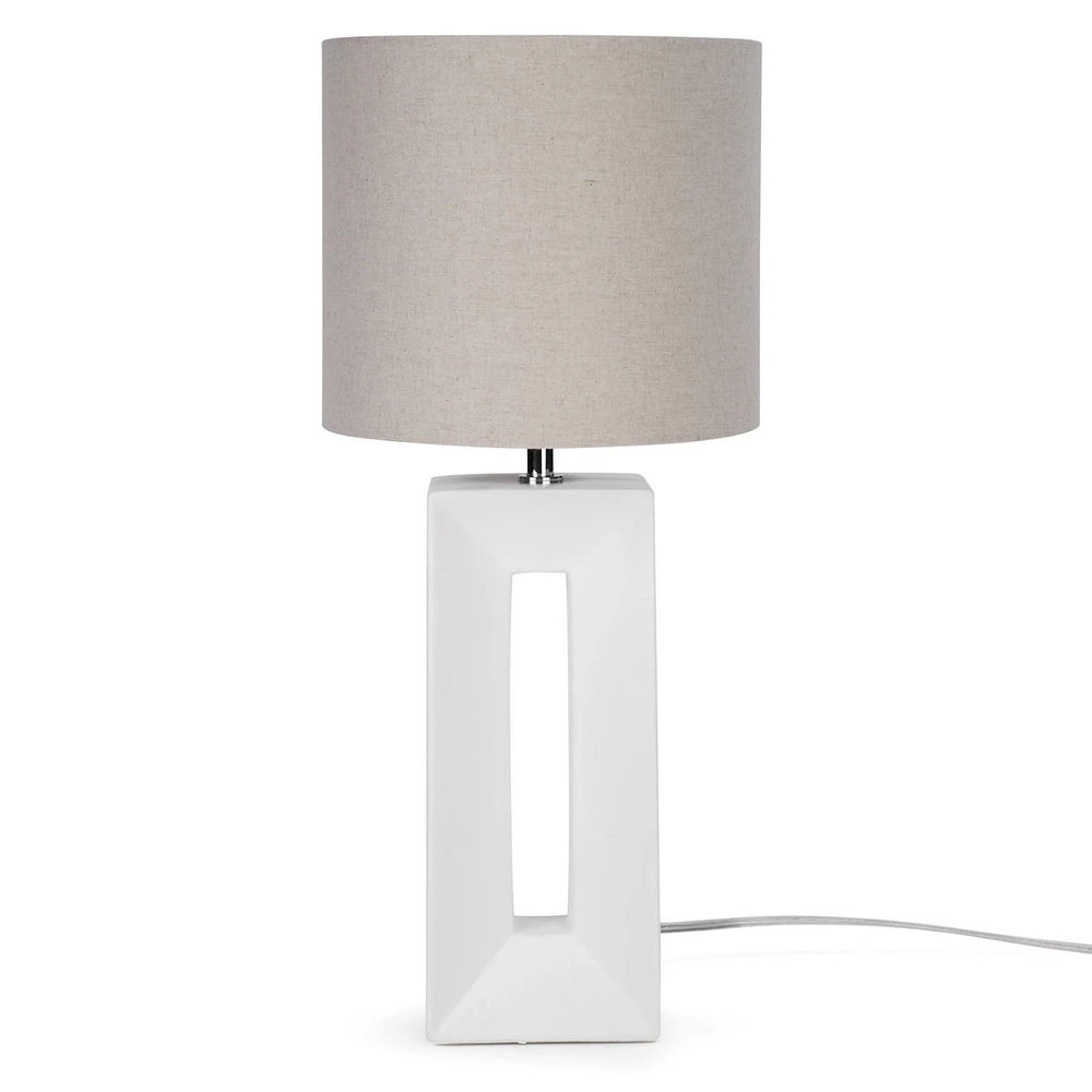 Lampe de table Zantelle avec base rectangulaire  - Blanc/Beige