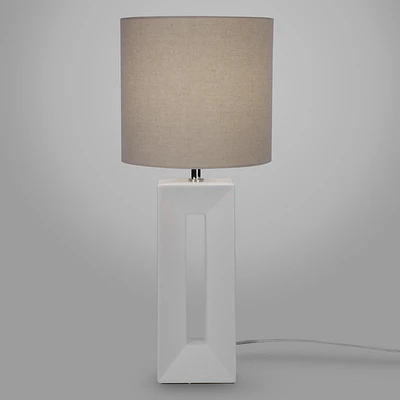 Zantelle Table Lamp with Rectangular Base - White/Beige