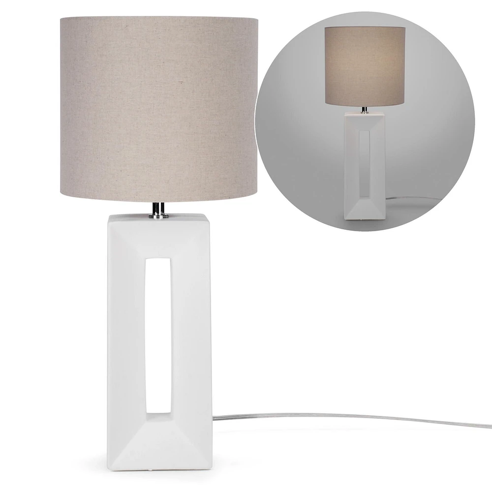 Lampe de table Zantelle avec base rectangulaire  - Blanc/Beige