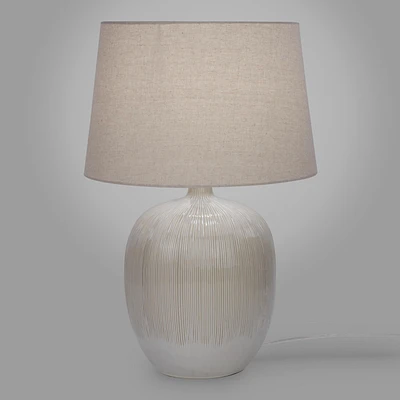 Zoe Table Lamp with Oval Stripe Base - Beige