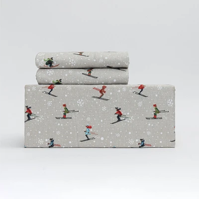 Skis and Snow Flannel Sheet Set