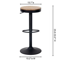 Set of 2 Hunter Elm Black Wood Seat Stool by Haute Deco