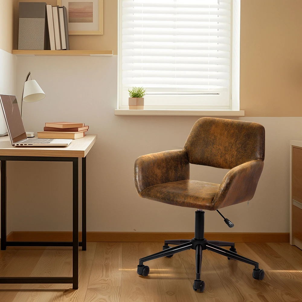 Adjustable Brown Suede Swivel Office Chair with Armrests by Maison Classique