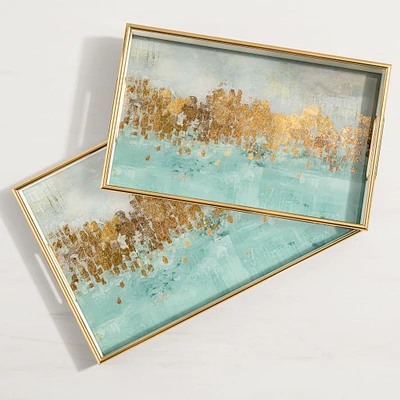  Torre & Tagus Savoy Rectangle Gold Trim Tray - 17.7"