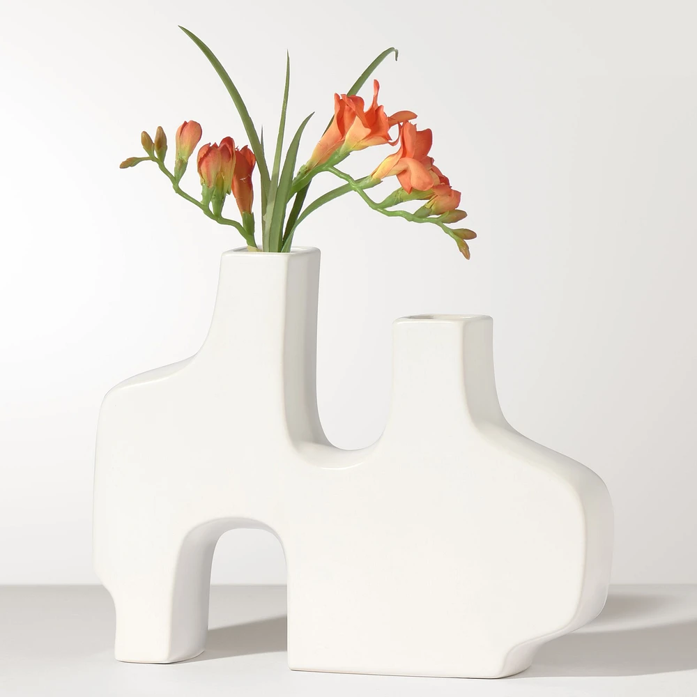 Abstract Duo Vase, 9 po - Blanc Mat