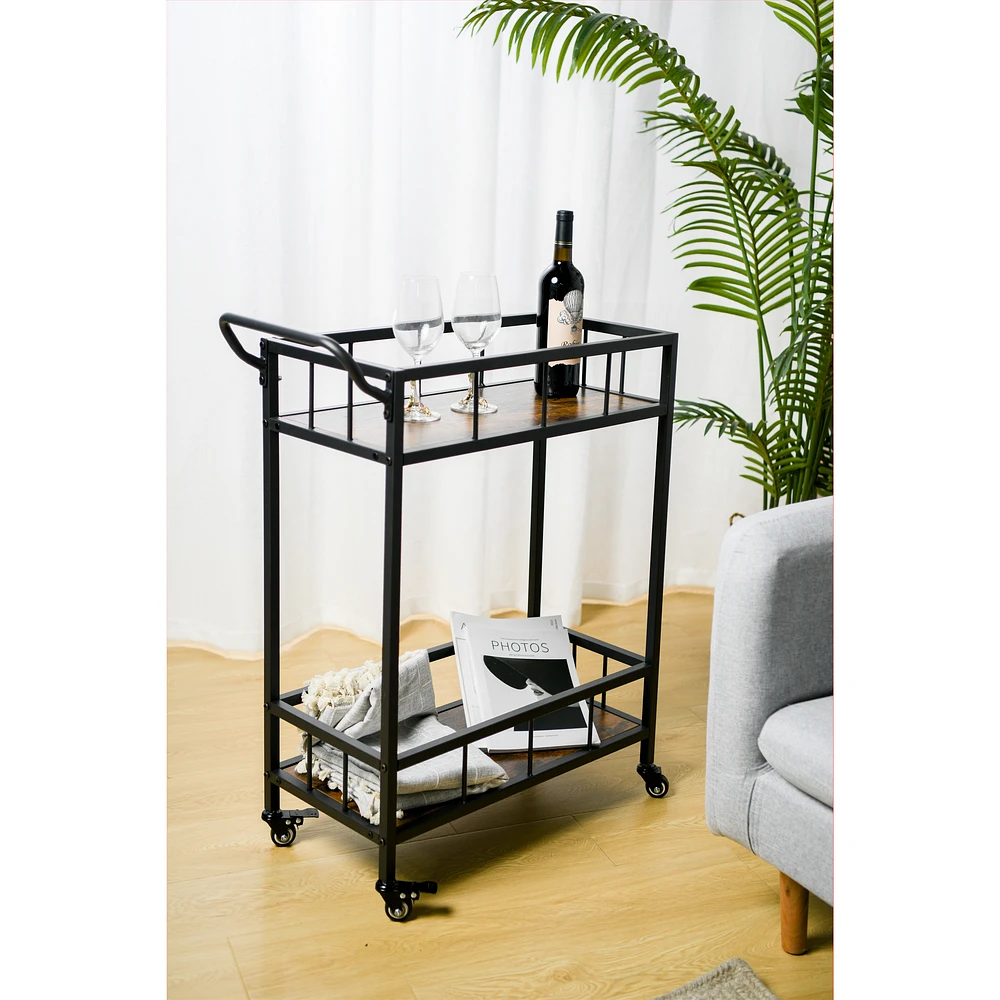 Sani 2 Shelves Black Bar Cart 