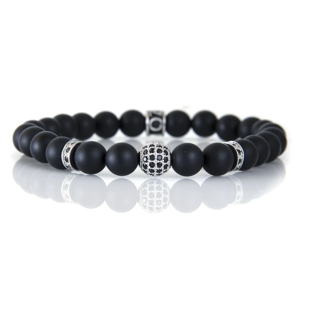 Luenzo Black Onyx and Silver Cubic Zirconia Accent Bracelet