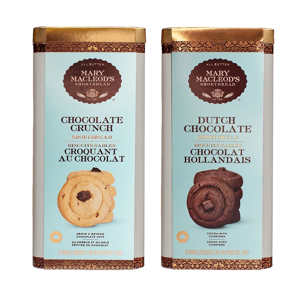 Deux boîtes de biscuits sablés au beurre - Chocolat croquant et Chocolat hollandais