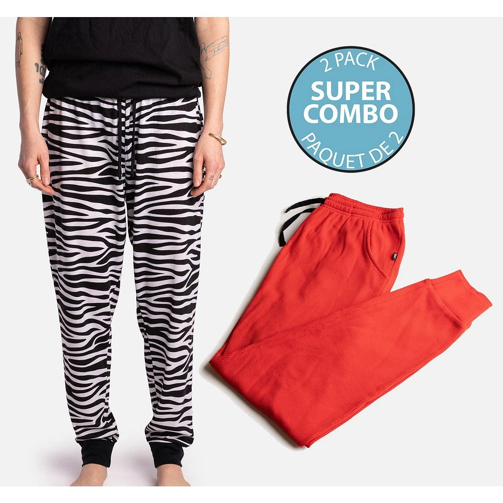 Pack of 2 Matching Pants by SilverPaw - Zebra Print and Red Waffle
