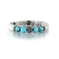 Bracelet turquoise bleue et blanche mate avec accent de zircone cubique argenté par Luenzo