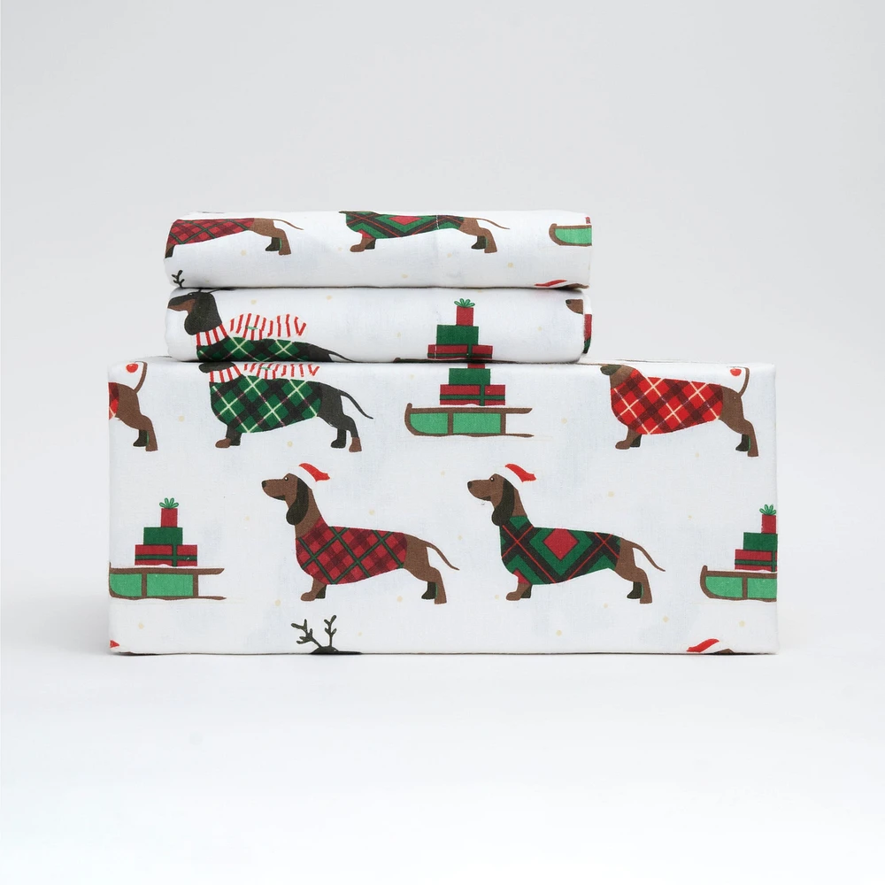 Holiday Dogs Flannel Sheet Set