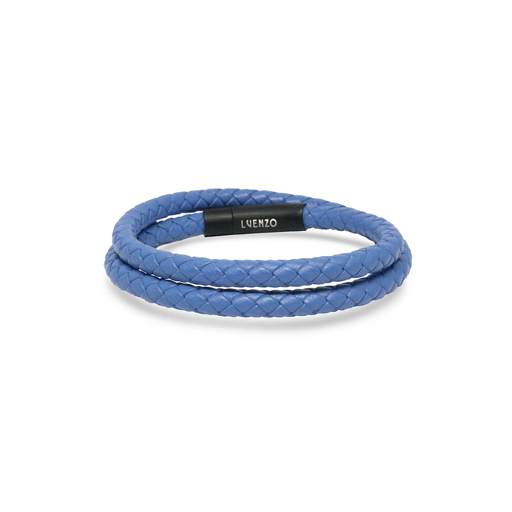 Luenzo Bleu De France Genuine Leather Double Wrap Single Clasp Bracelet