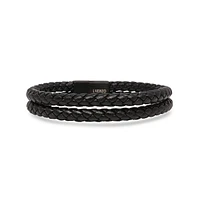 Luenzo Matte Black Genuine Leather Double Wrap Bracelet