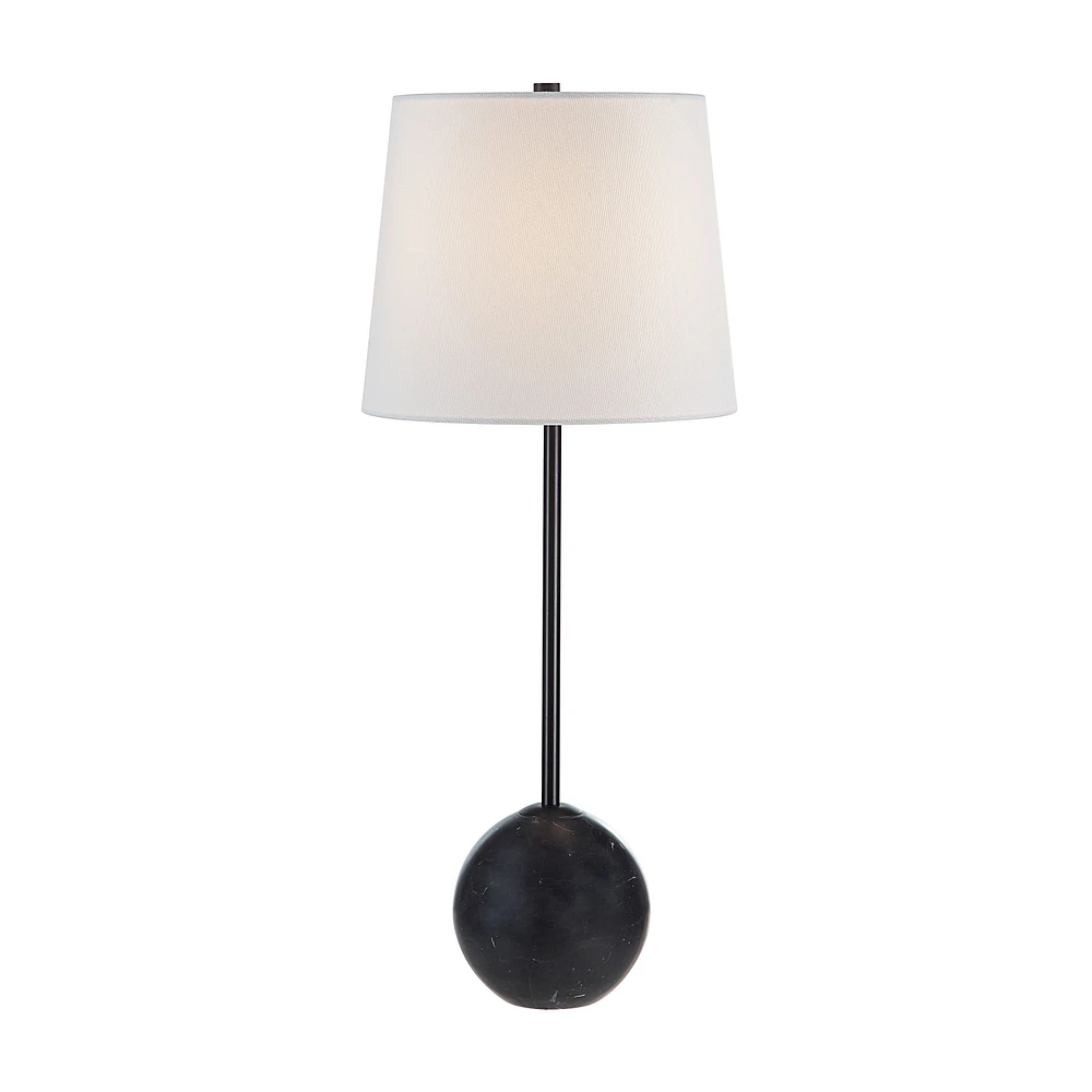 Bangor 27" Tall Matte Black Iron Table Lamp with Tapered Linen Shade (Set of 2)