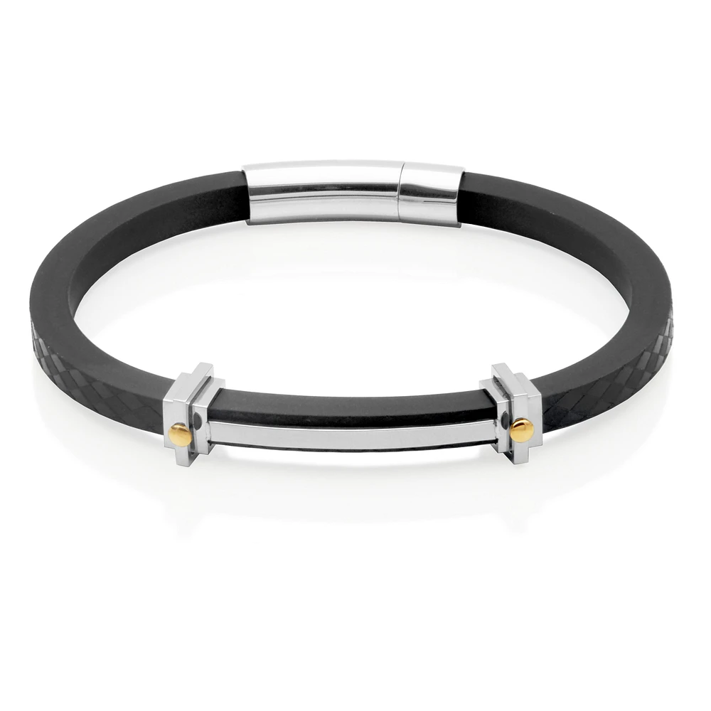 STEELX Stainless Steel Silicone ID Bracelet with Gold Ionic Plating