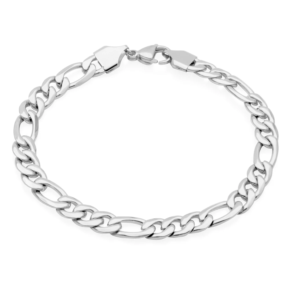 Bracelet à chaîne figaro 8 mm en acier inoxydable « Steelx » de 8,5 po