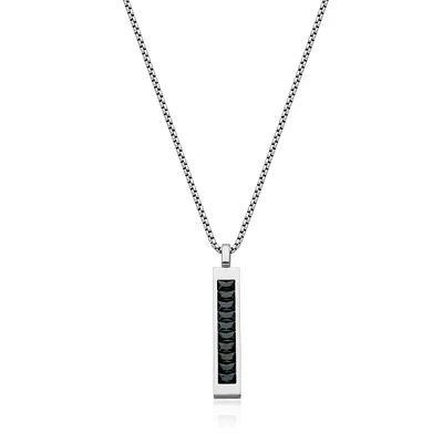 Collier à barre verticale « Steelx » en acier inoxydable et zircone cubique noire de 24 po