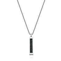 STEELX Stainless Steel Black Cubic Zirconia Bar Necklace 24"