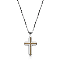 STEELX Stainless Steel Two Tone Cross Pendant Necklace 24"