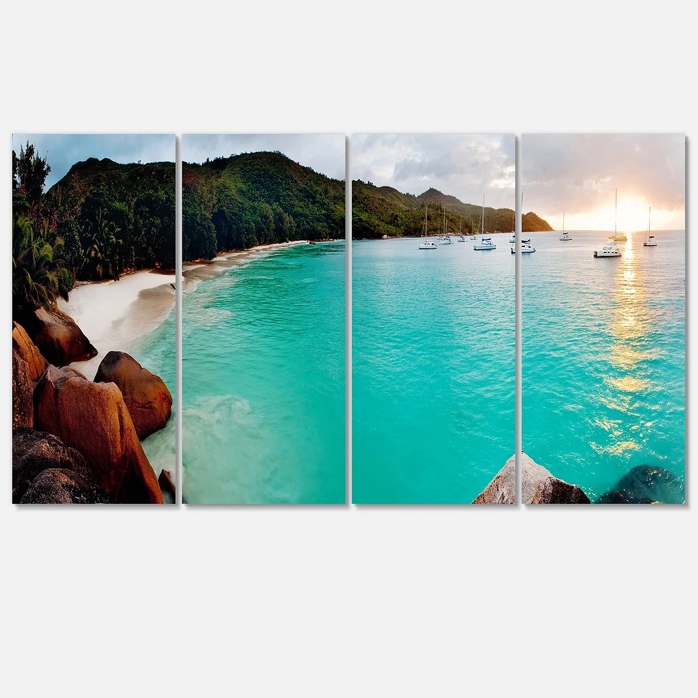 Tropical Beach with Blue Waters Canvas Wall Art - 4 Panels