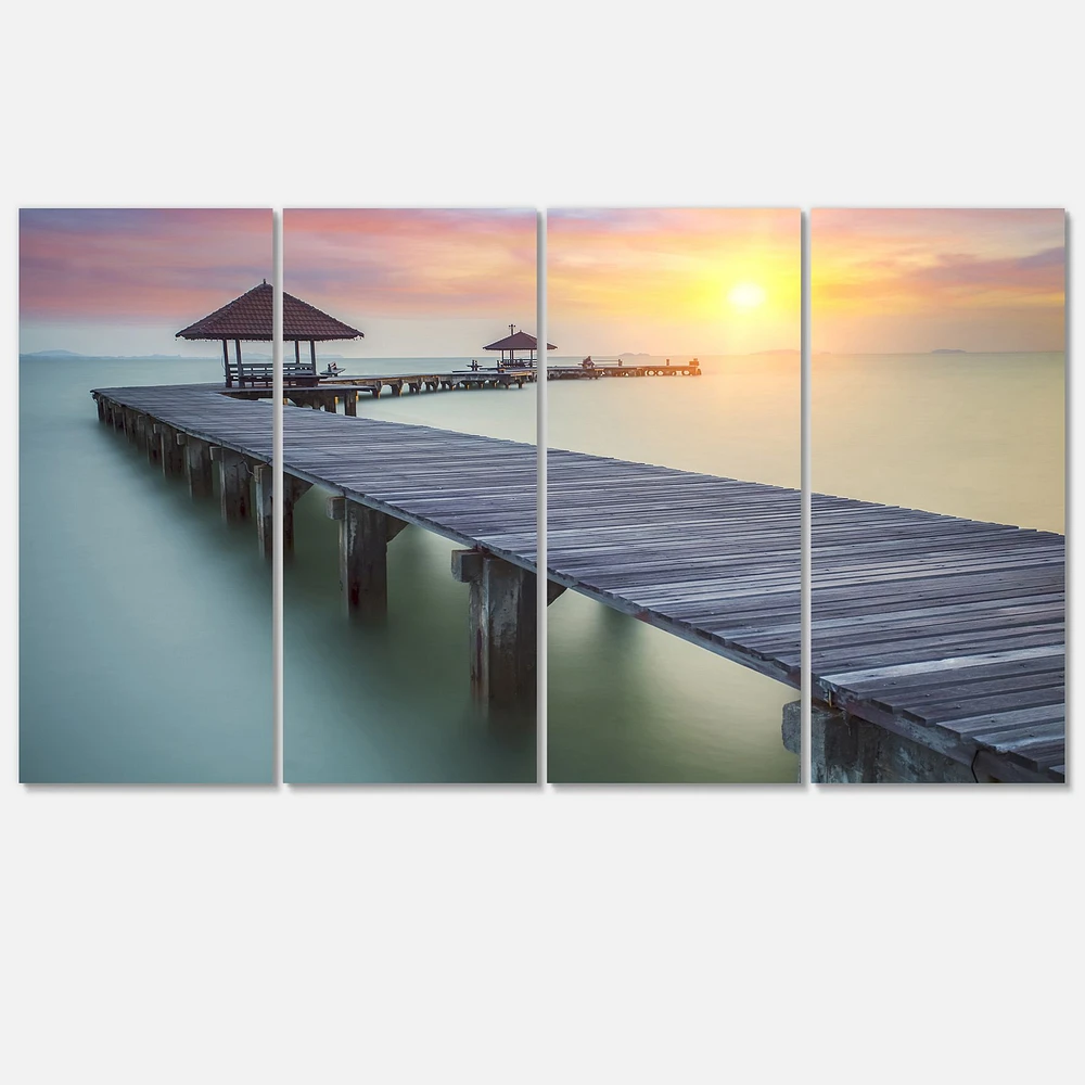 Wooden Sea Bridge and Sunset  Canvas Wall Art