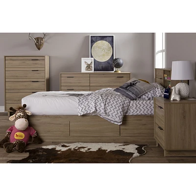 Fynn Twin Bookcase Headboard with Storage Rustic Oak by South Shore Furniture