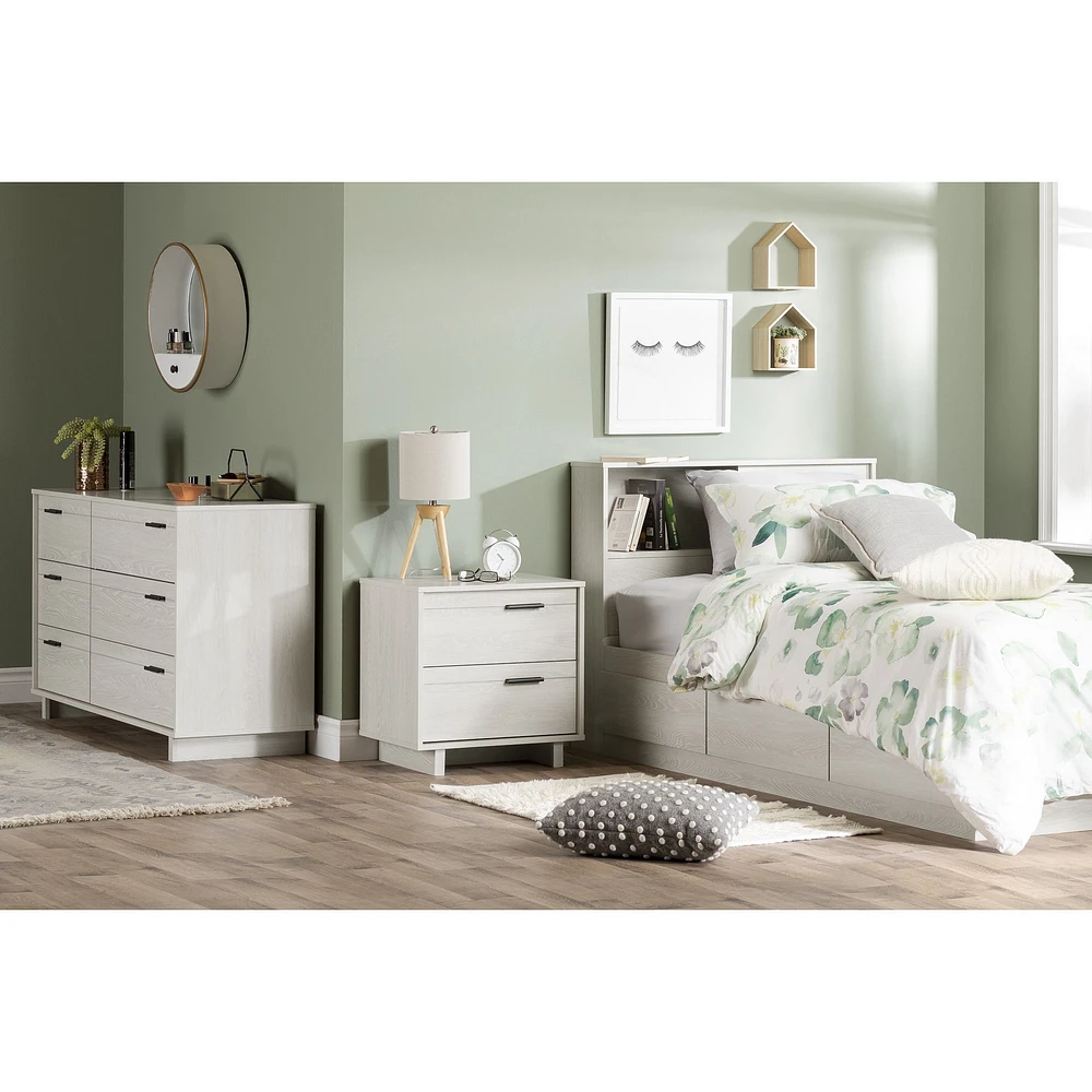 Fynn Twin Storage Bed and Bookcase Headboard in Winter Oak by South Shore Furniture