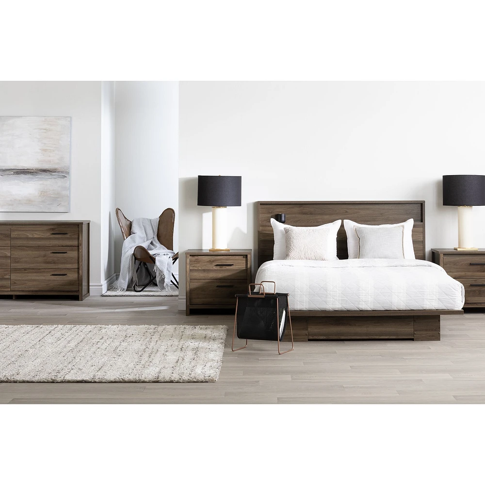 Tête de Lit double/grand avec espace de rangement ouvert Tao en noyer par South Shore Furniture