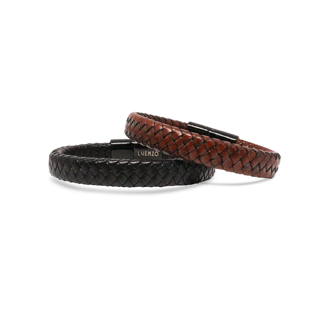 Luenzo Matte Black Genuine Leather Single Wrap Bracelet