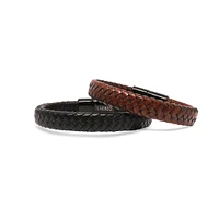 Luenzo Matte Black Genuine Leather Single Wrap Bracelet