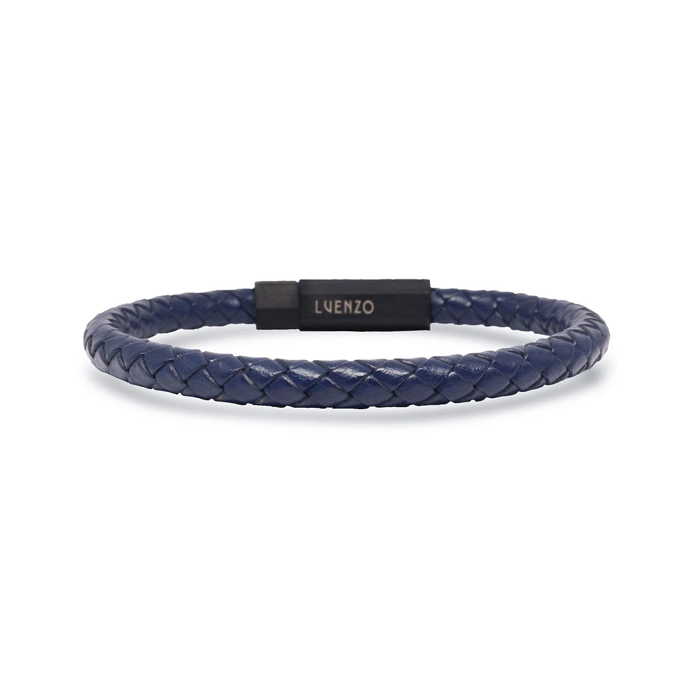 Bracelet simple en cuir véritable bleu marin par Luenzo