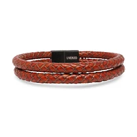 Luenzo Saddle Brown Genuine Leather Double Wrap Bracelet