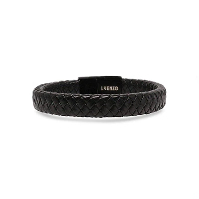 Luenzo Matte Black Genuine Leather Single Wrap Bracelet