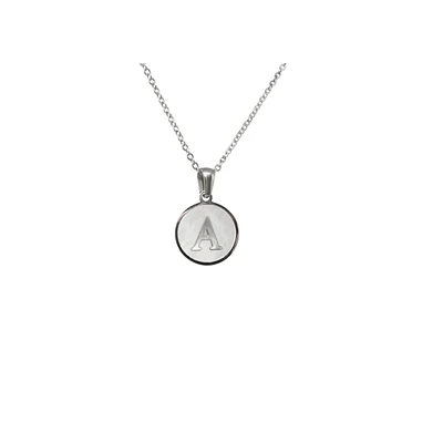 Luenzo Stainless Steel Initial Necklace "A" with Mother of Pearl Inlay