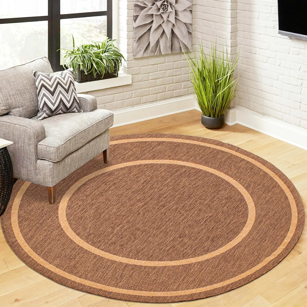 Round Sisal Beige and Tan Rug - 79"