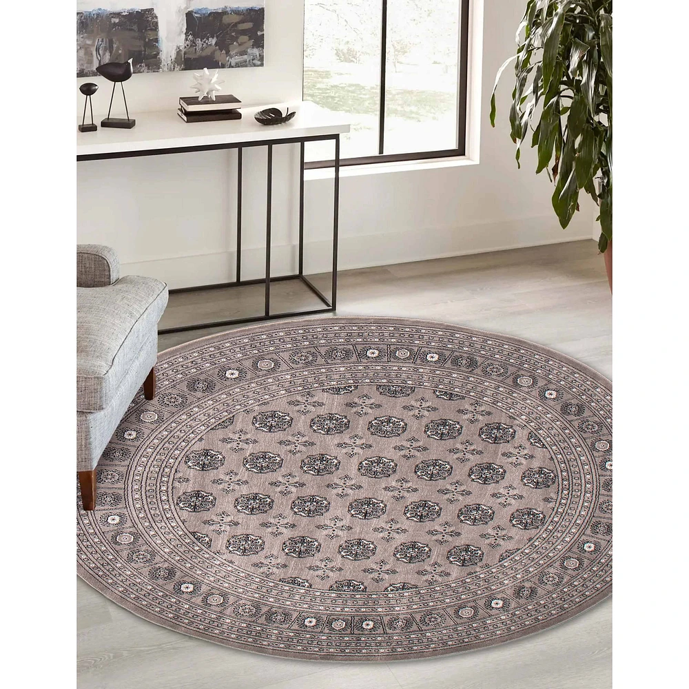 Tekke Grey Rug, Round 6'7" x 6'7"