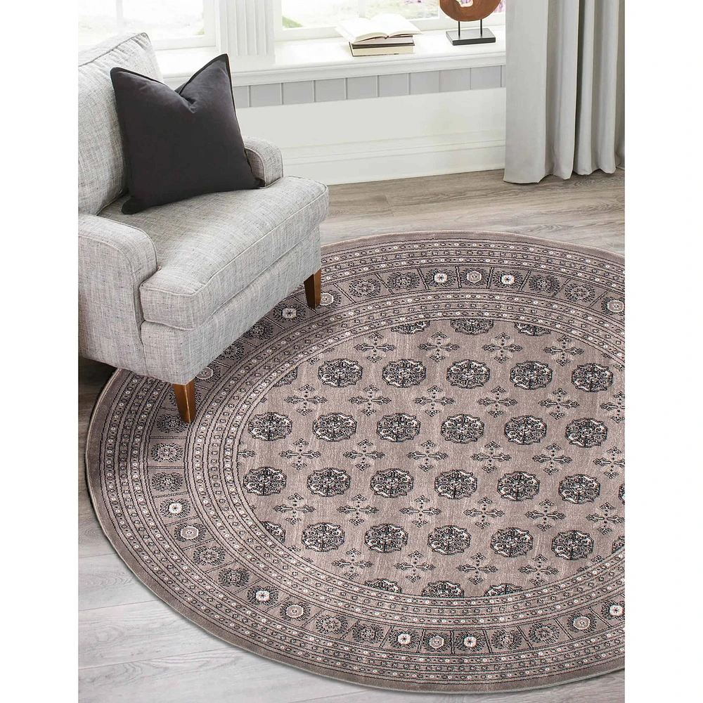 Tekke Grey Rug, Round 6'7" x 6'7"