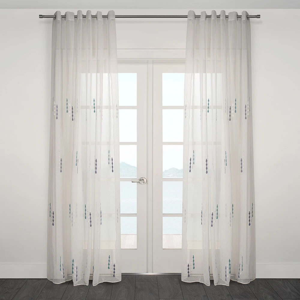 Embroidered Sheer Grommet Curtain