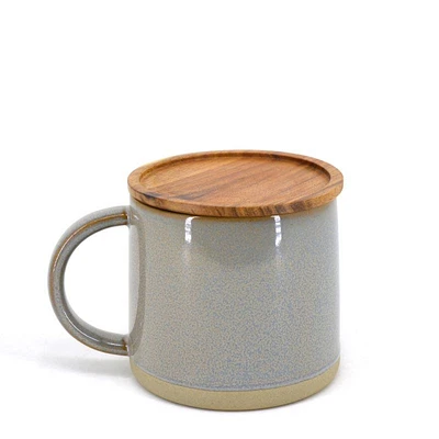 Tasse lustrée réactive avec couvercle en bois par BIA - Gris, 400 ml