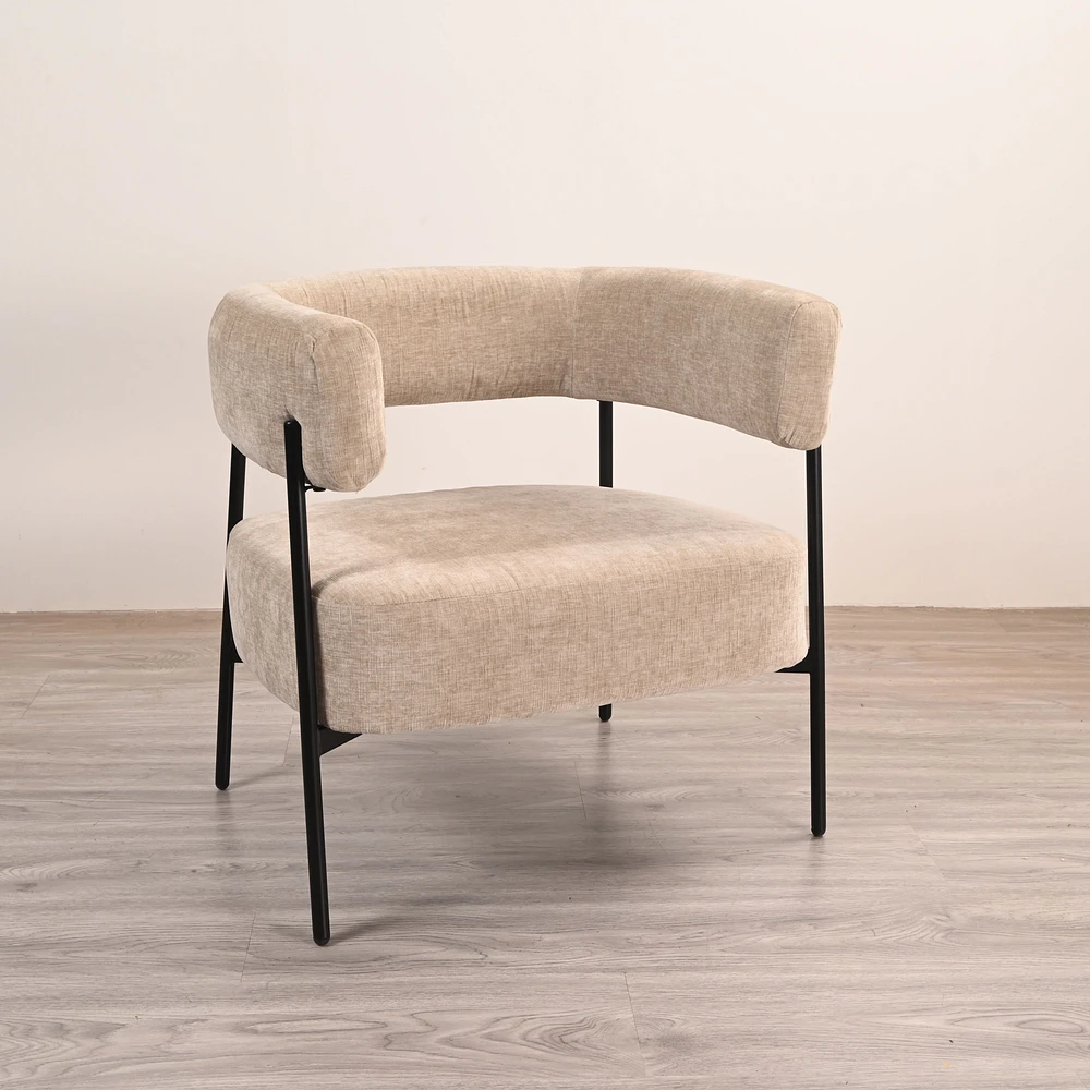 Beige Upholstered Armchair with Curved Backrest by Maison Classique