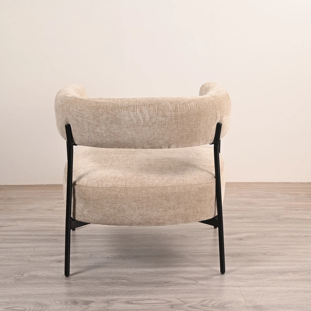 Beige Upholstered Armchair with Curved Backrest by Maison Classique