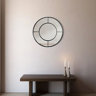 Elune Matte Black Round Mirror