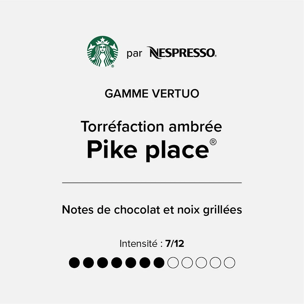 Capsules Starbucks® torréfaction Pike Place® pour Nespresso® Vertuo