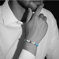 Bracelet turquoise bleue et blanche avec accent de zircone cubique argenté par Luenzo