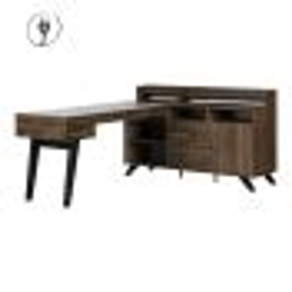 South Shore Furniture Helsy L-Shaped Desk with Power Bar and Removable Hutch