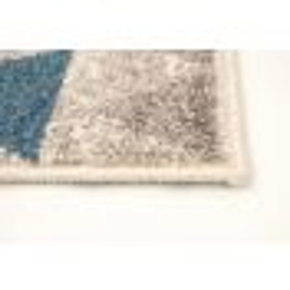 Tapis Modern Afghan ivoire/bleu