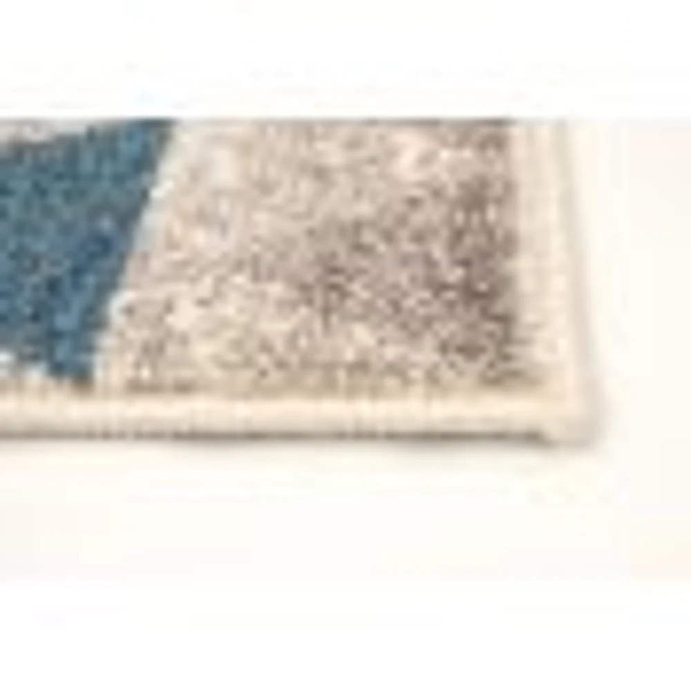 Tapis Modern Afghan ivoire/bleu