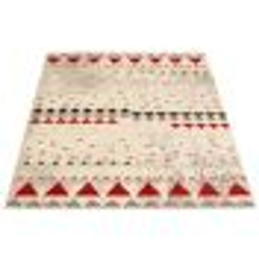 Modern Afghan Ivory/Red Rug