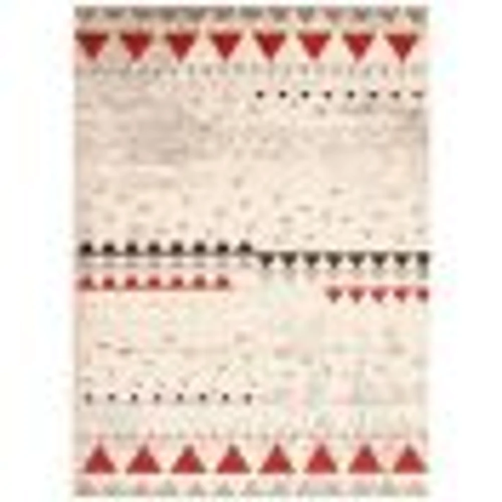 Modern Afghan Ivory/Red Rug